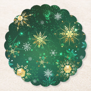 Dessous-de-verre En Papier Les flocons dorés de Noël sur l'Arrière - plan ver