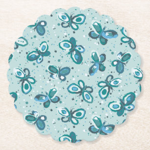 Dessous-de-verre En Papier Les papillons Doodle - turquoise - motif.