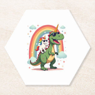 Dessous-de-verre En Papier Licorne Arc-en-Ciel Chevauchant T rex - Garçons Fi