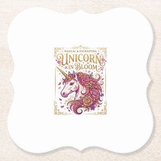 Dessous-de-verre En Papier Licorne en fleurs design élégant Zazzle_1