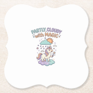 Dessous-de-verre En Papier Licorne en partie nuageux avec un T-shirt tendance