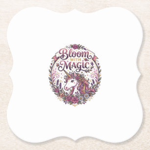 Dessous-de-verre En Papier Licorne Fleurir avec Magie POD Prêt Fond Blanc
