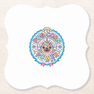 Dessous-de-verre En Papier Licorne Pugicorn Puissance Drôle Cadeau Mignon Con