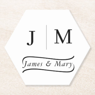 Dessous-de-verre En Papier Ligne de calligraphie de mariage à monogramme clas