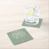 Dessous-de-verre En Papier Ligne de palmier dessin blanc vert de la lune (En situation)