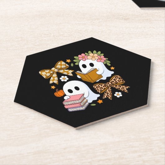 Dessous-de-verre En Papier Livres fantômes Halloween Floral Automne Halloween (Incliné)