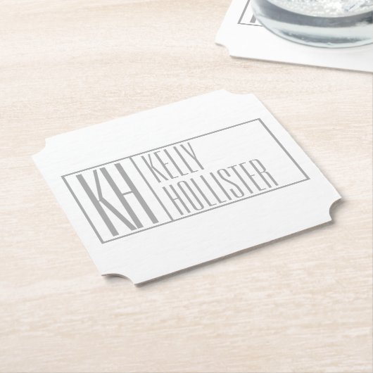Dessous-de-verre En Papier Logo Moderne Grey Initiales & Nom (Incliné)