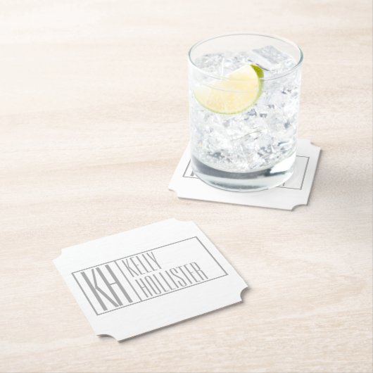 Dessous-de-verre En Papier Logo Moderne Grey Initiales & Nom (En situation)