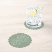 Dessous-de-verre En Papier Lotus fleur ligne blanche dessin floral vert tige (En situation)