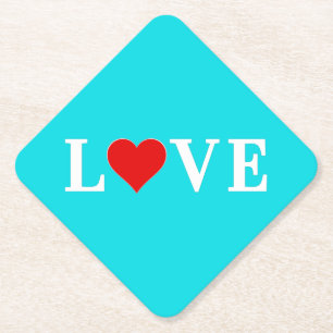 Dessous-de-verre En Papier LOVE Turquoise Bleu Aqua Bleu Moderne Chic Élégant