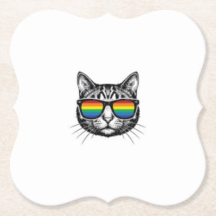 Dessous-de-verre En Papier Lunettes de soleil arc-en-ciel vintage Chat Fierté