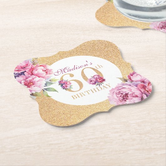 Dessous-de-verre En Papier Luxe Custom 60e anniversaire Peonies Parties scint (Incliné)