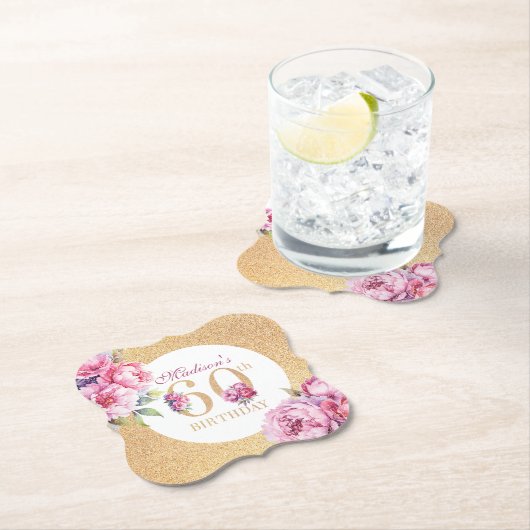 Dessous-de-verre En Papier Luxe Custom 60e anniversaire Peonies Parties scint (En situation)