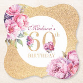 Dessous-de-verre En Papier Luxe Custom 60e anniversaire Peonies Parties scint (Devant)