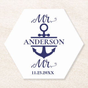 Dessous-de-verre En Papier M. et M. Nautical Ancre Gay Wedding Favor