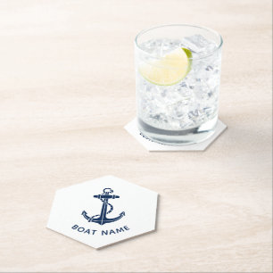 Dessous-de-verre En Papier Maison de plage moderne avec ancre de bateau perso