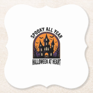 Dessous-de-verre En Papier Maison Hantée Halloween Gravure Vintage Art Spooky