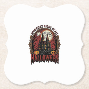 Dessous-de-verre En Papier Maison Hantée Halloween Gravure Vintage Épouvantab