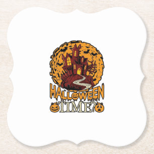 Dessous-de-verre En Papier Maison Hantée Halloween Pleine Lune Citrouilles