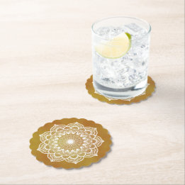Dessous-de-verre En Papier Mandala blanc sur fond doré