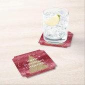 Dessous-de-verre En Papier Marbre rouge Parties scintillant or arbre de Noël (En situation)