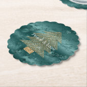 Dessous-de-verre En Papier Marbre vert Parties scintillant or Arbre de Noël (Incliné)