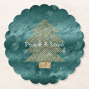 Dessous-de-verre En Papier Marbre vert Parties scintillant or Arbre de Noël