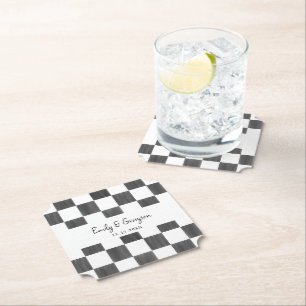 Dessous-de-verre En Papier Mariage à motif damier peint en noir