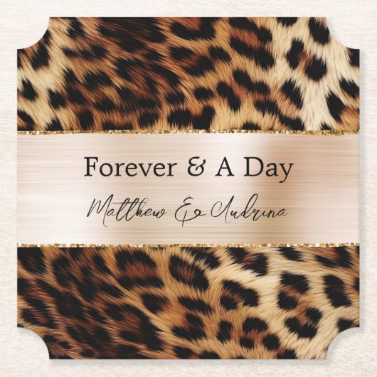 Dessous-de-verre En Papier Mariage animal léopard à crème Brown (Devant)