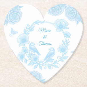 Dessous-de-verre En Papier Mariage au cœur 💙 Noms personnalisés Floral