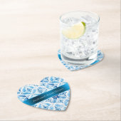 Dessous-de-verre En Papier Mariage Blanc Bleu Fleuris Brodé (En situation)