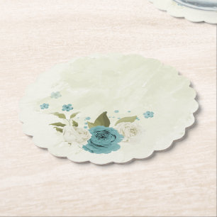Dessous-de-verre En Papier mariage bleu blanc fleurs verdure