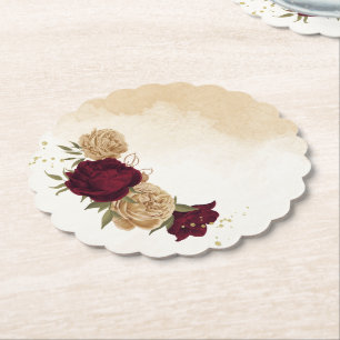 Dessous-de-verre En Papier Mariage botanique vert beige or