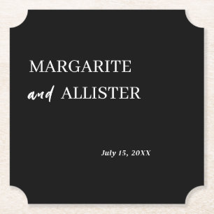 Dessous-de-verre En Papier Mariage Carré noir personnalisé