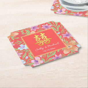 Dessous-de-verre En Papier Mariage chinois Peranakan double xi floral
