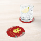 Dessous-de-verre En Papier Mariage chinois rouge double bonheur floral (En situation)