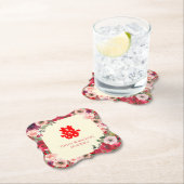 Dessous-de-verre En Papier Mariage chinois rouge jardin fleuri double bonheur (En situation)