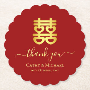 Dessous-de-verre En Papier Mariage chinois vintage rouge merci