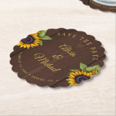 Dessous-de-verre En Papier Mariage de bois brun de tournesol rustique enregis (Incliné)
