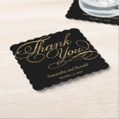 Dessous-de-verre En Papier Mariage de calligraphie Merci noir et or (Incliné)