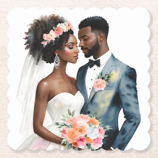 Dessous-de-verre En Papier Mariage de couple afro-américain (Devant)