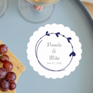 Dessous-de-verre En Papier Mariage de couronne bleu marine simple coeur