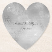 Dessous-de-verre En Papier Mariage de dentelle fleurie argentée (Devant)