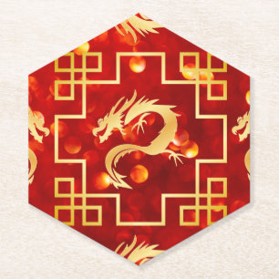 Dessous-de-verre En Papier Mariage de dragon rouge et or