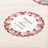 Dessous-de-verre En Papier Mariage de fleurs roses bordeaux (Incliné)