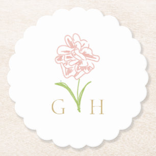 Dessous-de-verre En Papier Mariage de Rose à trait floral lunaire