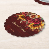 Dessous-de-verre En Papier Mariage de tournesol d'automne monogramme Bourgogn (Incliné)