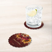 Dessous-de-verre En Papier Mariage de tournesol d'automne monogramme Bourgogn (En situation)