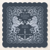 Dessous-de-verre En Papier Mariage d'épée médiévale Silver Blue Royal Lion (Devant)