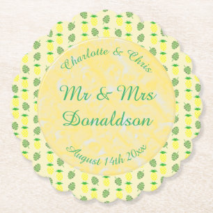 Dessous-de-verre En Papier Mariage d'été tropical Ananas et Palm Feuille